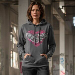 Hybrid Tees Hoodie Peace Please Heart Wings Graphic M #247H